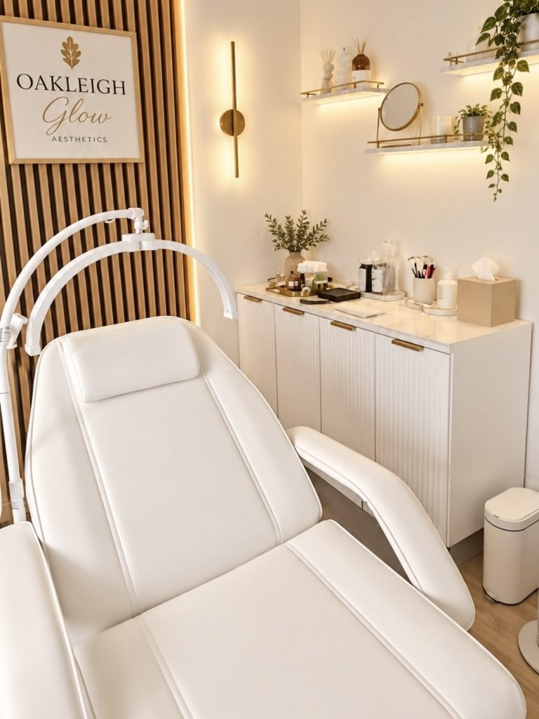 Oakleigh Glow Aesthetics – Client Reviews & Testimonials Private Oakleigh Glow Aesthetics salon in Cliffe Woods, Rochester, featuring a welcoming treatment space.